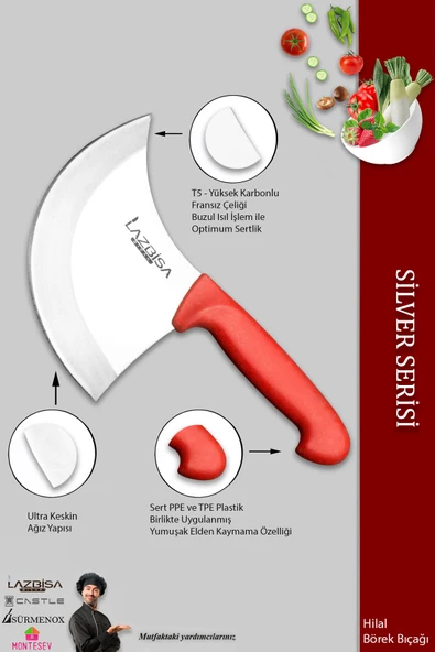 LAZBİSA Silver Serisi Mutfak Bıçak Hilal Börek Bıçağı Pizza Pide Bıçağı Günlük Kullanım ( Mft-243 ) - 3