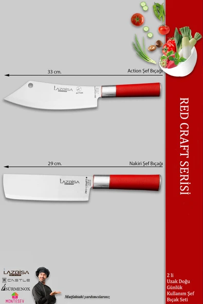 LAZBİSA Red Craft Serisi Mutfak Şef Bıçak Seti Et Ekmek Sebze Bıçağı Günlük Kullanım (MFT-002) - 2