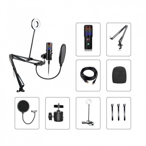 WellSound A6S-B Profesyonel Uzaktan Eğitim-Yayıncı Mikrofon Seti Işıklı - 2