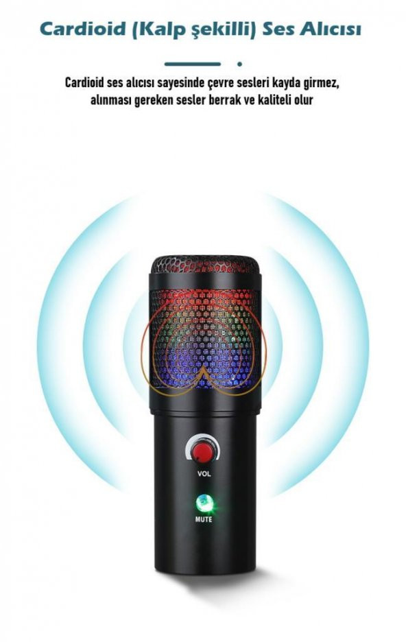 WellSound A6S-B Profesyonel Uzaktan Eğitim-Yayıncı Mikrofon Seti Işıklı - 4