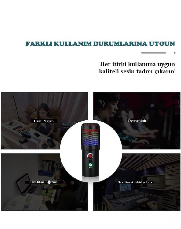 WellSound A6S-B Profesyonel Uzaktan Eğitim-Yayıncı Mikrofon Seti Işıklı - 7