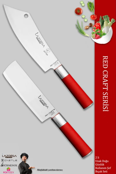 LAZBİSA Red Craft Serisi Mutfak Şef Bıçak Seti Et Ekmek Sebze Bıçağı Günlük Kullanım (MFT-002)