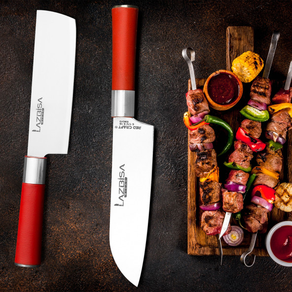 LAZBİSA Mutfak Bıçak Seti Et Kıyma Sebze Meyve Şef Bıçak Nakiri Santaku 2Li Set