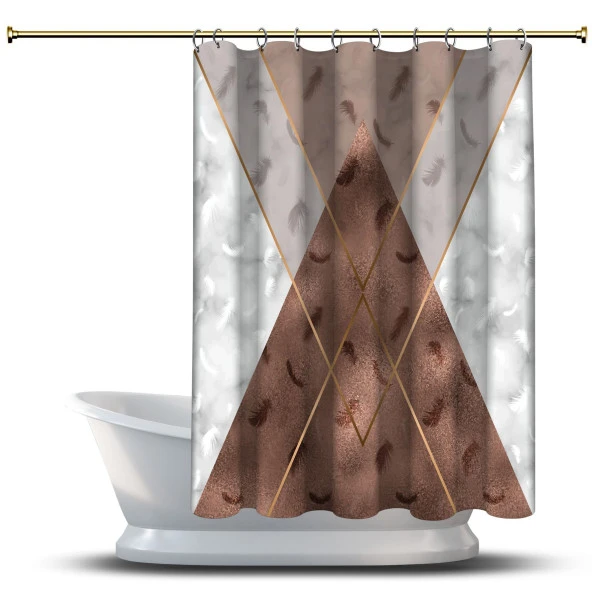 Banyo Duş Perdesi Tasarım Dekor Kahverengi Gri Üçgen Çizgi Mermer Dijital Baskılı En 175 cm