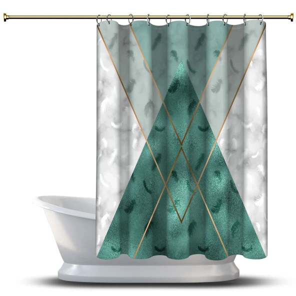 Banyo Duş Perdesi Tasarım Dekor Mint Gri Üçgen Çizgi Mermer Dijital Baskılı En 175 cm