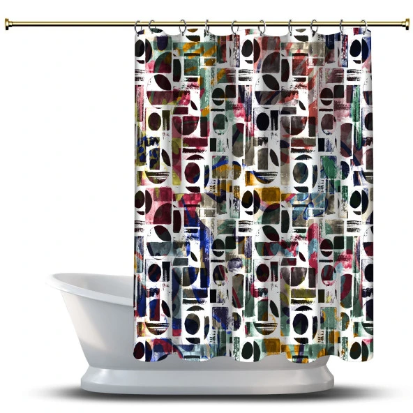 Banyo Duş Perdesi Tasarım Dekor Geometrik Şekil Çok Renkli Daire Dijital Baskılı En 175 cm
