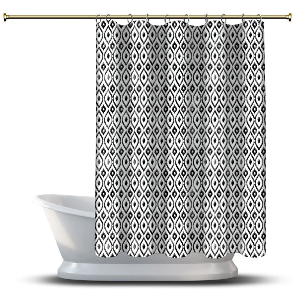 Banyo Duş Perdesi Tasarım Dekor Siyah Beyaz Soyut Geometrik Şekil Dijital Baskılı En 175 cm