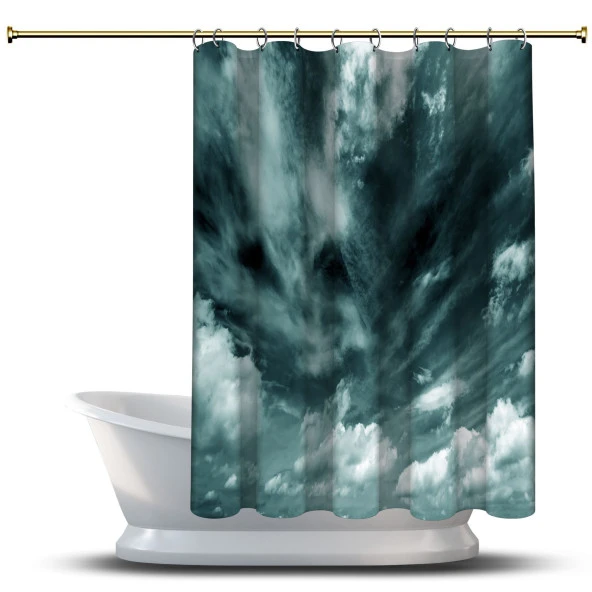 Banyo Duş Perdesi Tasarım Dekor Yeşil Gök Gürültüsü Kara Bulut Dijital Baskılı En 175 cm