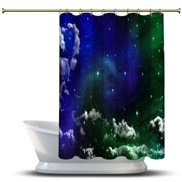 Banyo Duş Perdesi Tasarım Dekor Gezegen Saks Yıldızlar ile Bulut Dijital Baskılı En 175 cm