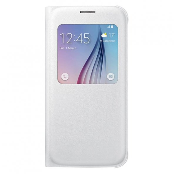 Samsung Galaxy S6 S-View Cover Deri Beyaz EF-CG920PWEGWW