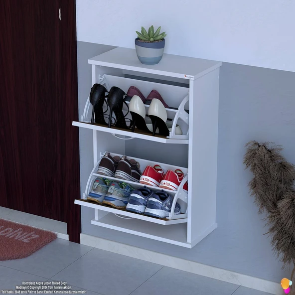 Modilayn UMAY Asma Kapı Önü 52 x 78 x 25,5 cm’ lik 2 Düşer Kapak 4 Göz Raf Bölmeli Ayakkabılık