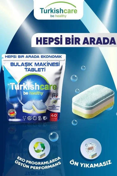 Turkishcare Hepsi Bir Arada Ekonomik 40 Yıkama Bulaşık Deterjanı Premium Tablet - 2