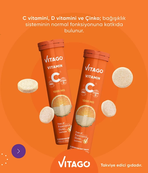 2li- Vitago C Vitamini, D Vitamini, Çinko 20li Efervesan Tablet - 2