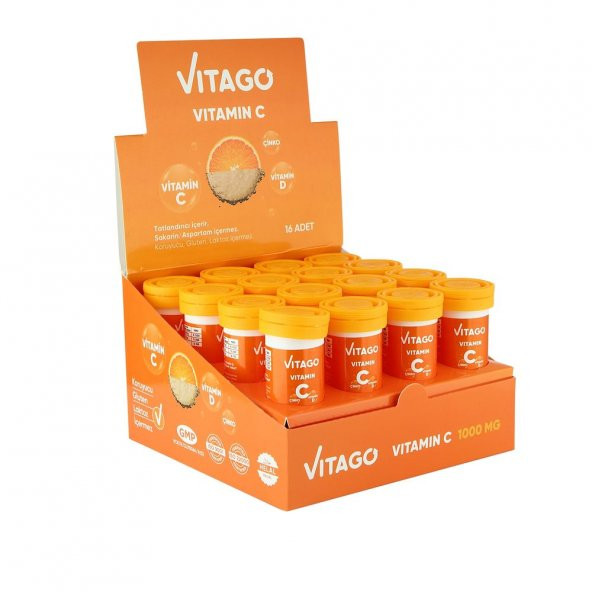 16lı Kutu-Vitago Vitamin C ve D,Çinko,10’lu Efervesan Tablet