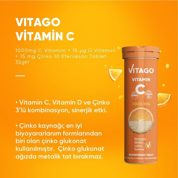 3lü Paket-Vitago C Vitamini Efervesan Tablet - 3
