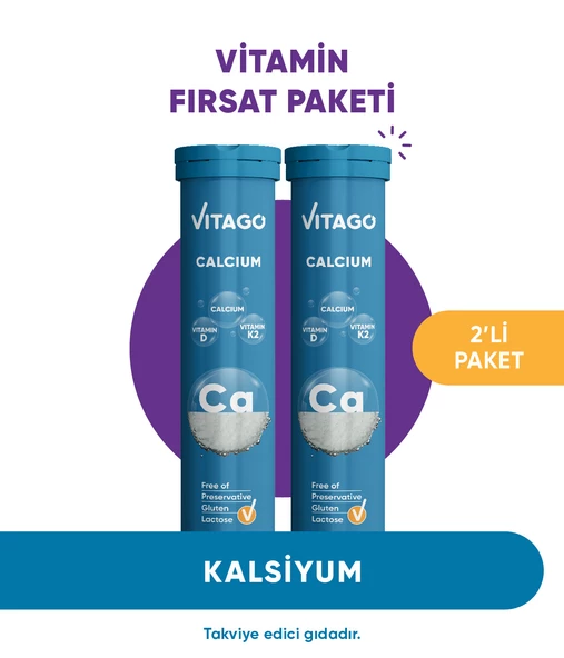 2li Paket-Vitago Kalsiyum, D3, K2 Vitamini İçeren Efervesan Tablet