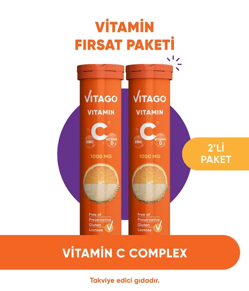 2li- Vitago C Vitamini, D Vitamini, Çinko 20li Efervesan Tablet