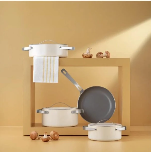 Schafer Moonlight Seramik Tencere Seti 7 Parça-Krem