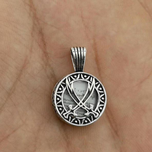 Zülfikar Kılıç Figürlü Dualı 925 Ayar Gümüş Cevşen Ucu - Resim 3