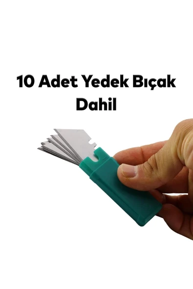 Total Halı Kesme Maket Bıçağı Falçata Çok Amaçlı Katlanabilir 10 Adet Yedek Bıçaklar Alçıpan Kesim - 4