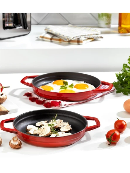 Schafer Guss Chef Döküm Sahan Çift Kulplu 19Cm-1 Parça-Kırmızı