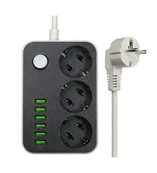Ldnıo SE3631 3 Soket 6 Usb Girişli Akım Korumalı Grup Priz + Çocuk Korumalı Priz
