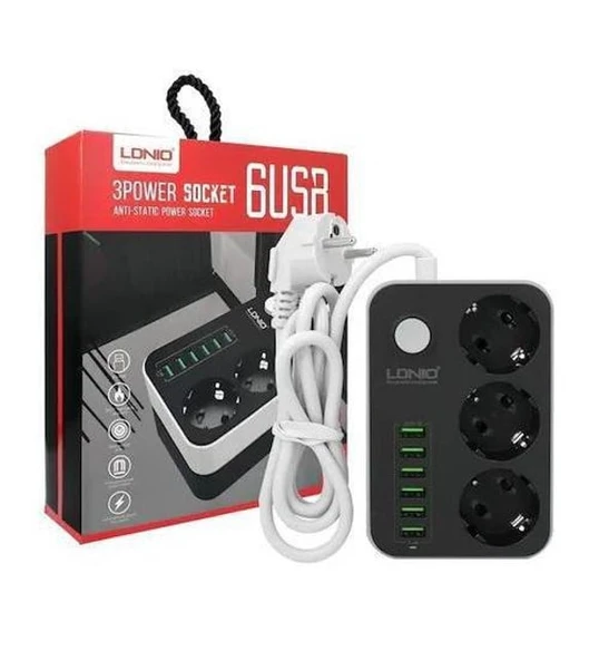 Ldnıo SE3631 3 Soket 6 Usb Girişli Akım Korumalı Grup Priz + Çocuk Korumalı Priz - 2