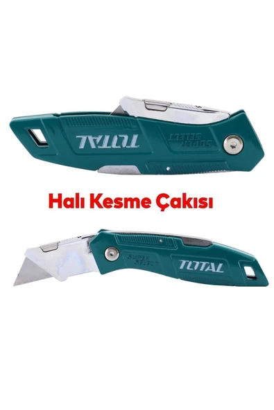 Total Halı Kesme Maket Bıçağı Falçata Çok Amaçlı Katlanabilir 10 Adet Yedek Bıçaklar Alçıpan Kesim - 5