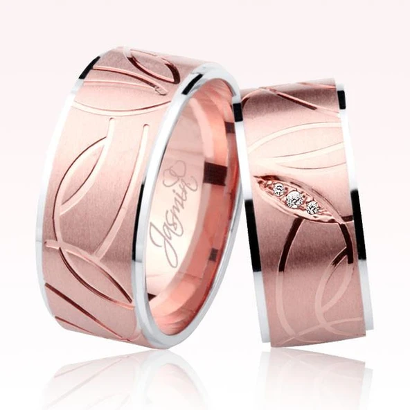 Rose Beyaz Desenli Altın Alyans 2103-4 ürün görseli