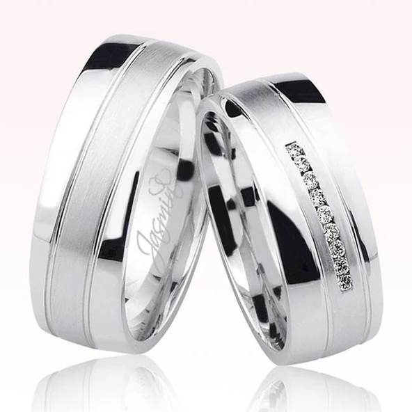 Beyaz Şeritli Taşlı Altın Alyans 0803-1 ürün görseli