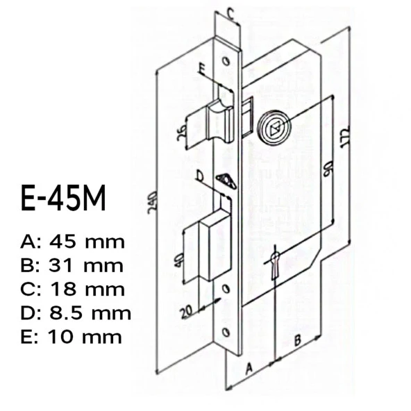 Hok E-45M Ekstra Gömme Kilit İç Kapı Kilidi Oval Köşeli 45 mm - 2