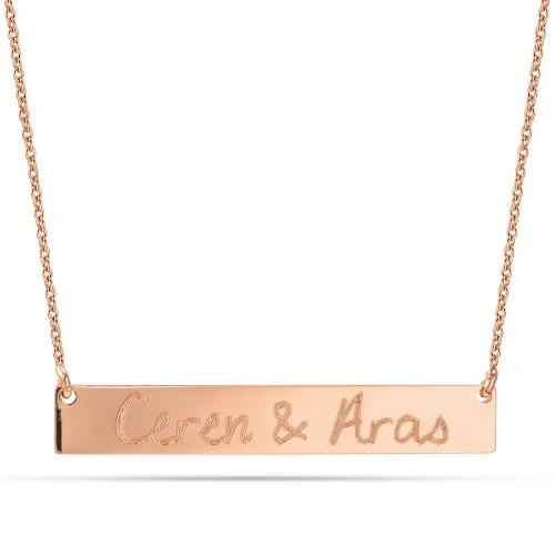 14 Ayar Altın Dikdörtgen Plaka İsim Kolye - AD24