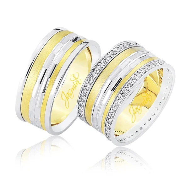 Çift Sıra Taşlı Sarı Beyaz Altın Alyans 2402-2 ürün görseli