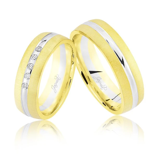 Sarı Beyaz Bombeli Taşlı Altın Alyans 2503-3 ürün görseli 1