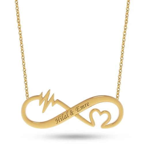 14 Ayar Altın Kalp Ritmi İsim Kolye - AD31