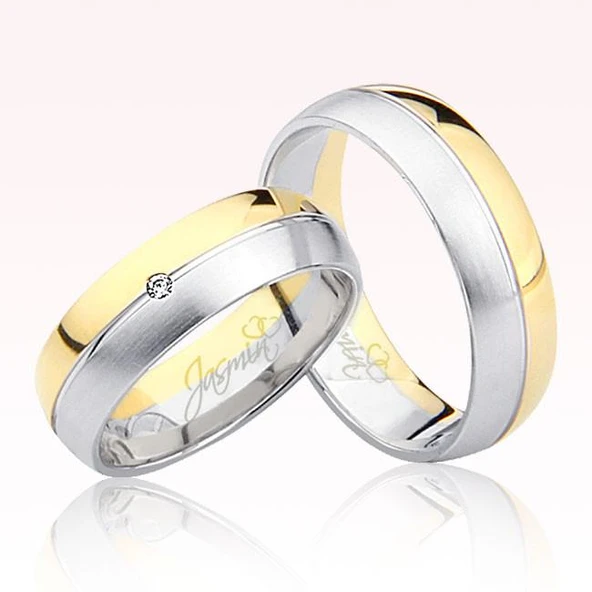 Sarı  Beyaz Bombeli Altın Alyans 2605-2 ürün görseli