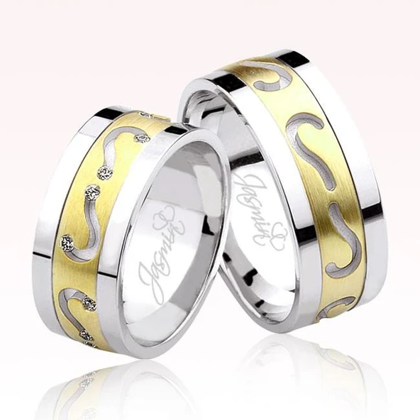 Sarı Beyaz Desenli Altın Alyans 0805-1 ürün görseli