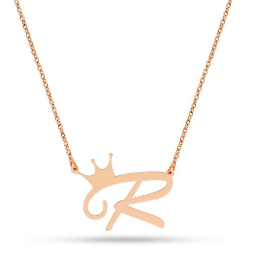 14 Ayar Altın Kral Tacı Harfli Kolye - AD37