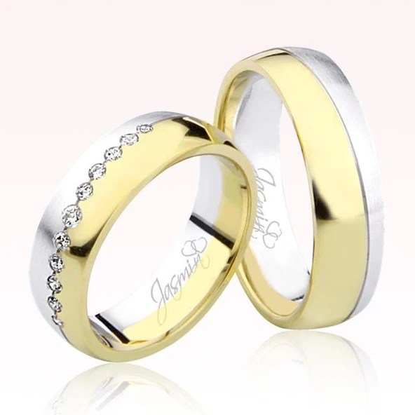 Sarı Beyaz Bombeli Altın Alyans 0903-1 ürün görseli