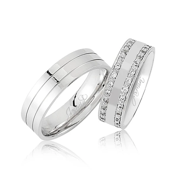 Çift Sıra Taşlı Beyaz Altın Alyans 1505 ürün görseli