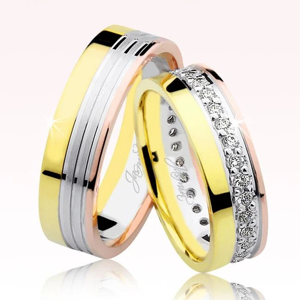 Üç Renk Taşlı Altın Alyans 0205-2 ürün görseli 1