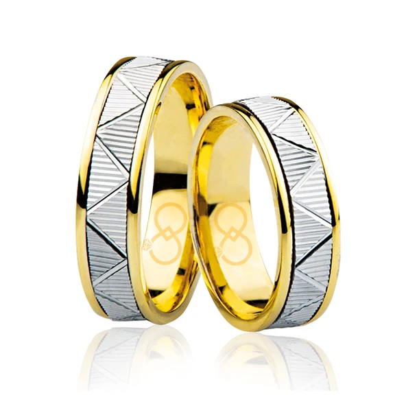 Sarı Beyaz Zigzag Altın Alyans 4004-1 ürün görseli