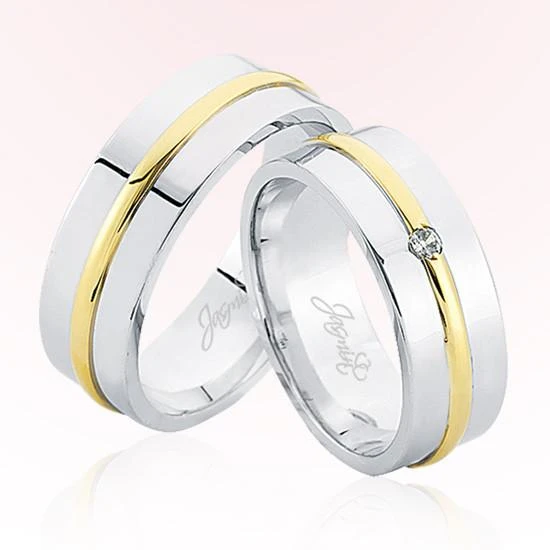 Beyaz Sarı Şeritli Taşlı Altın Alyans 5607 ürün görseli