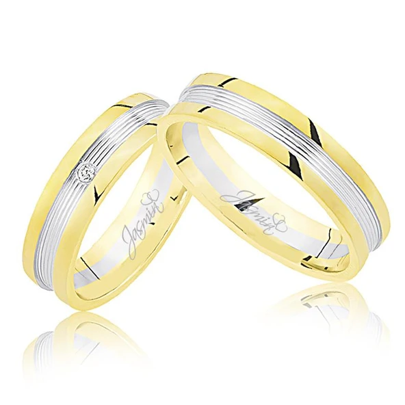 Sarı Beyaz Şeritli Taşlı Altın Alyans 3203-2 ürün görseli