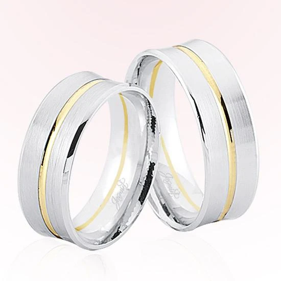 Beyaz Sarı Şeritli Altın Alyans 6102 ürün görseli