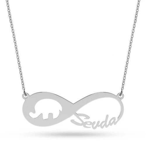 14 Ayar Altın Fil Sonsuzluk İsim Kolye - AD25 ürün görseli