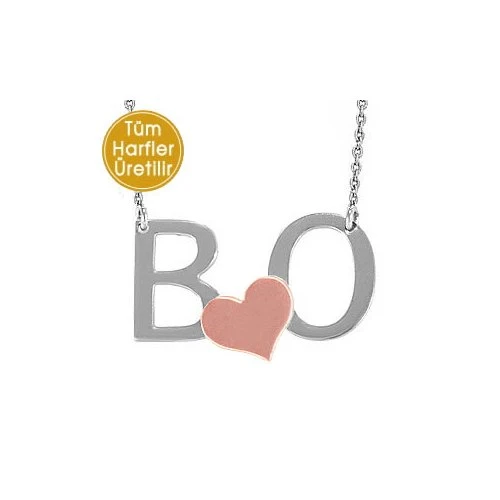 14 Ayar Altın İki Harf Kalpli İsim Kolye - AD11 ürün görseli