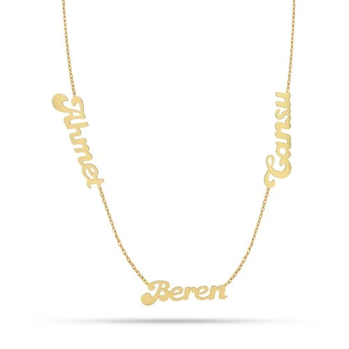 14 Ayar Altın Üçlü Bitişik İsim Kolye - AD7 ürün görseli