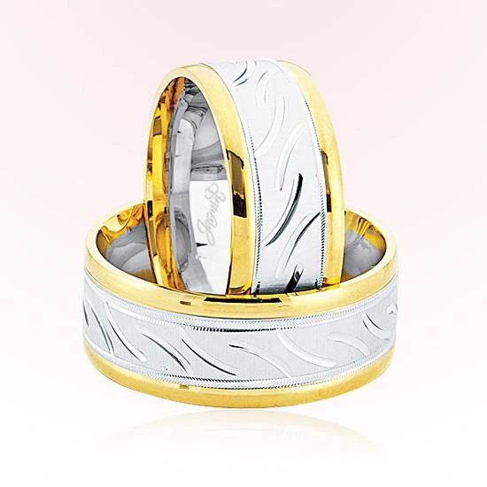 Sarı Beyaz Desenli Altın Alyans 6907 ürün görseli