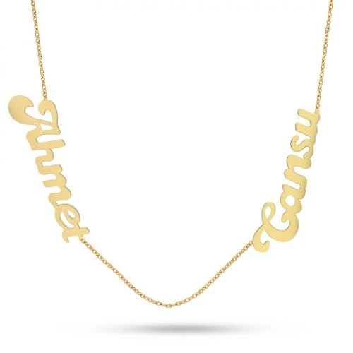 14 Ayar Altın İkili Bitişik İsim Kolye - AD4 ürün görseli